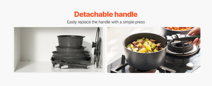 17-Piece Granite Nonstick Cookware Set – Induction-Compatible Pots & Pans with Frying, Sauce & Sauté Pans for Kitchen Cooking