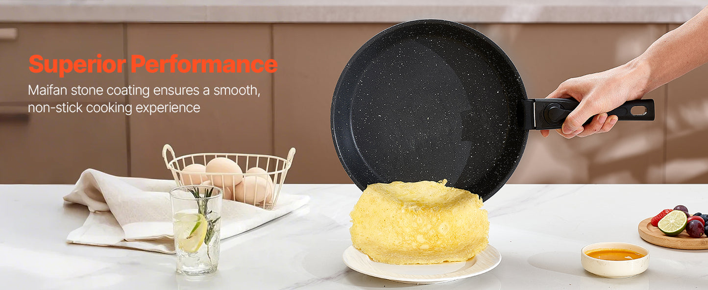 17-Piece Granite Nonstick Cookware Set – Induction-Compatible Pots & Pans with Frying, Sauce & Sauté Pans for Kitchen Cooking