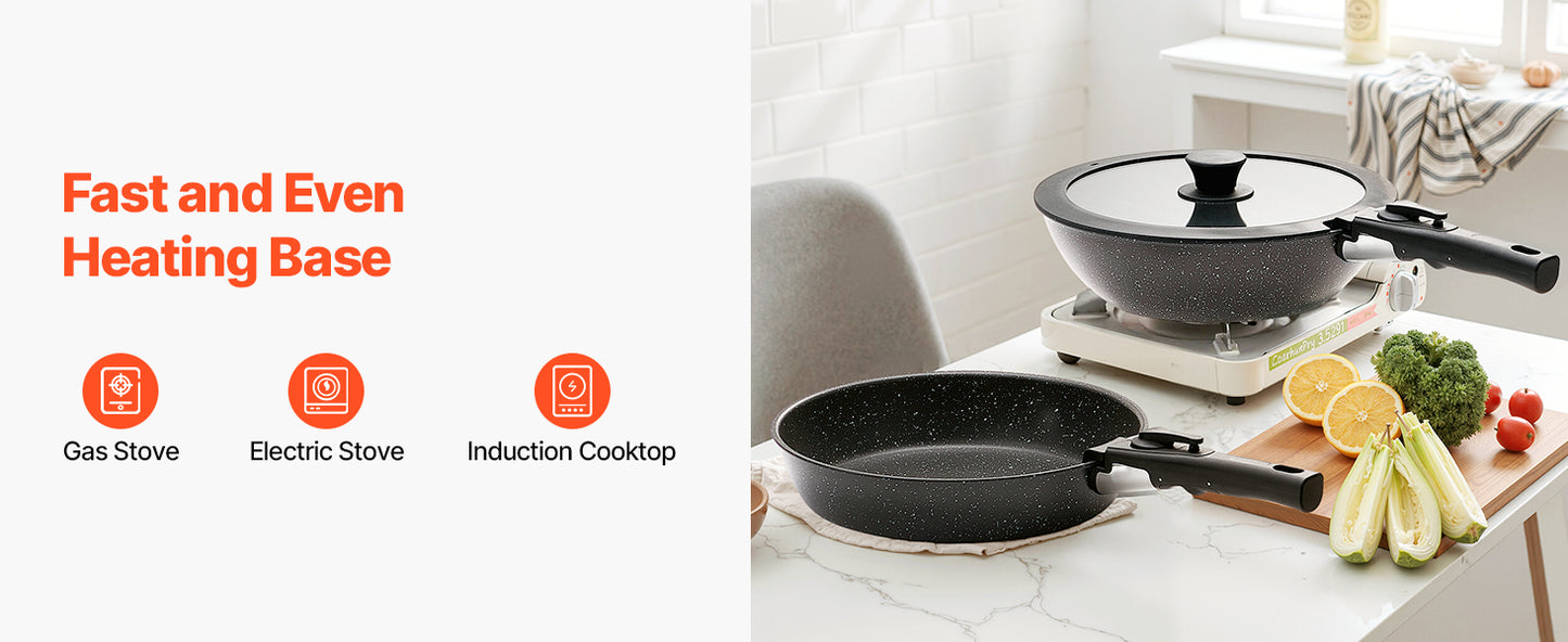 17-Piece Granite Nonstick Cookware Set – Induction-Compatible Pots & Pans with Frying, Sauce & Sauté Pans for Kitchen Cooking