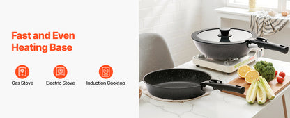 17-Piece Granite Nonstick Cookware Set – Induction-Compatible Pots & Pans with Frying, Sauce & Sauté Pans for Kitchen Cooking