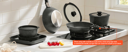 17-Piece Granite Nonstick Cookware Set – Induction-Compatible Pots & Pans with Frying, Sauce & Sauté Pans for Kitchen Cooking