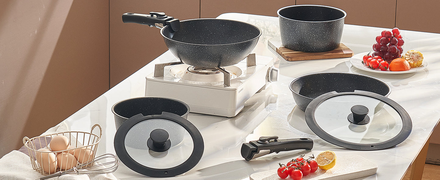 17-Piece Granite Nonstick Cookware Set – Induction-Compatible Pots & Pans with Frying, Sauce & Sauté Pans for Kitchen Cooking