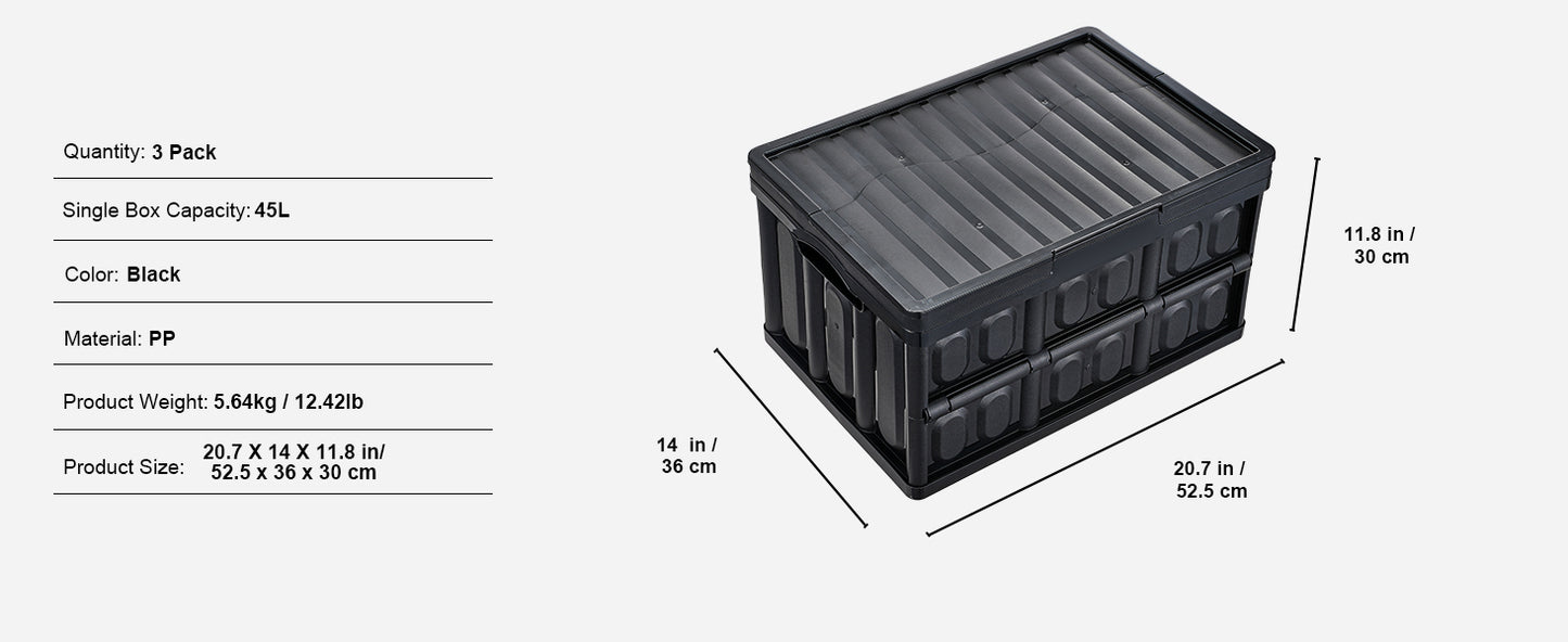 SucceBuy 45L/65L Collapsible Storage Bins Folding Stackable Utility Garage Crates with Lids Handles for Clothes Snack Grocery